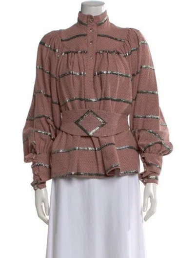 Pre-owned Anna Mason Printed Long Sleeve Blouse