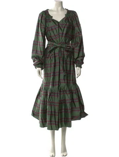 Pre-owned Anna Mason Silk Midi Length Dress In Green