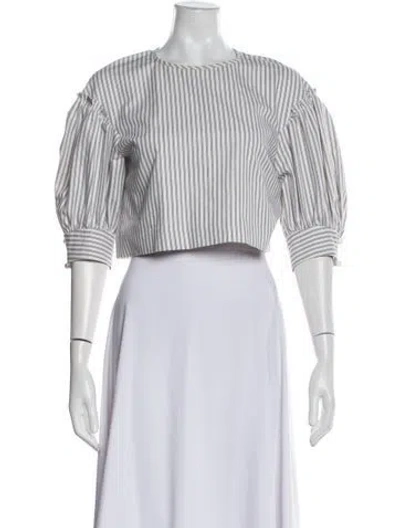 Pre-owned Anna Mason Striped Crew Neck Crop Top In White
