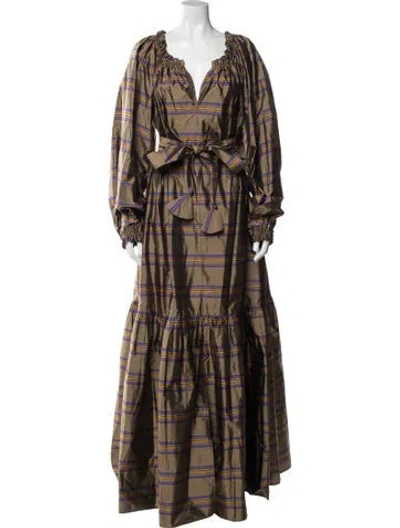 Pre-owned Anna Mason Striped Long Dress In Brown