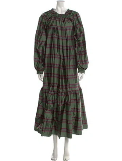 Pre-owned Anna Mason Striped Long Dress In Green
