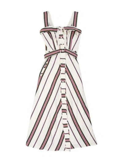 Pre-owned Anna Mason Striped Midi Length Dress In Neutral