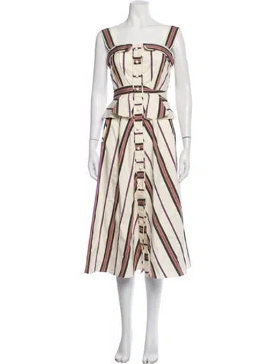 Pre-owned Anna Mason Striped Midi Length Dress In Neutrals