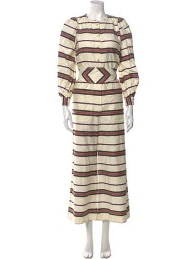 Pre-owned Anna Mason Striped Scoop Neck Jumpsuit In Neutral