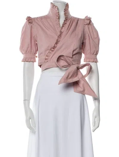 Pre-owned Anna Mason Turtleneck Short Sleeve Crop Top In Pink