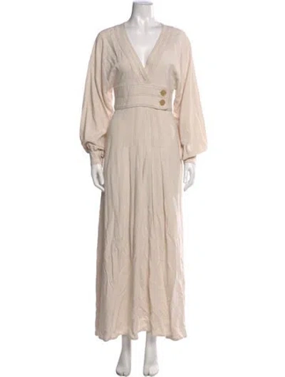 Pre-owned Anna Mason V-neck Long Dress In Neutral