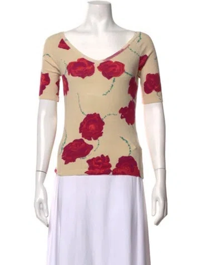 Pre-owned Anna Molinari Floral Print V-neck Top In Multicolor