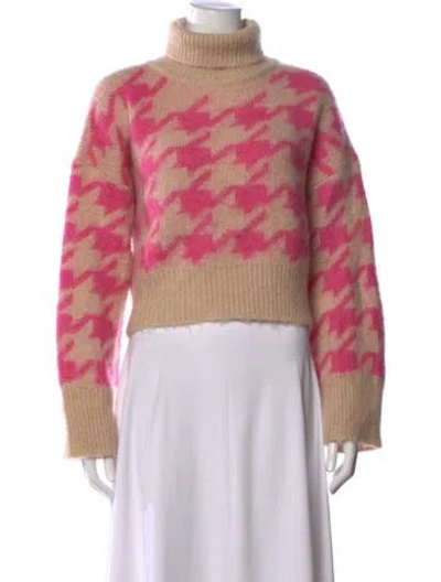 Pre-owned Anna Molinari Houndstooth Print Turtleneck Sweater In Pink