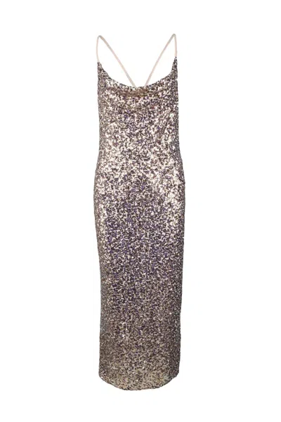 Anna Molinari Long Sequin Dress - Pink In Gold
