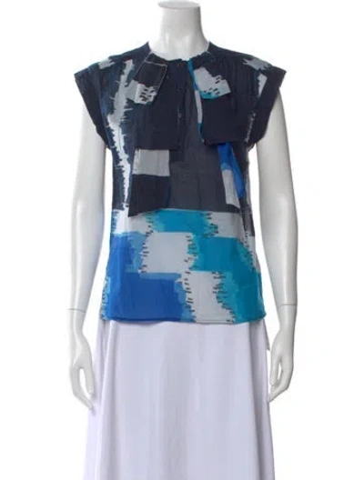 Pre-owned Anna Molinari Printed Crew Neck Top In Blue