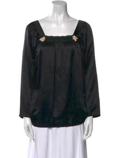 Pre-owned Anna Molinari Silk Square Neckline Blouse In Black