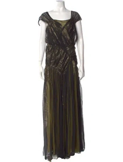 Pre-owned Anna Molinari Square Neckline Long Dress In Green
