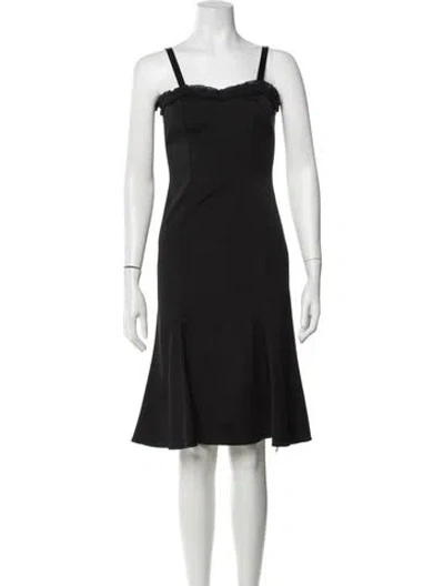 Pre-owned Anna Molinari Square Neckline Midi Length Dress In Black