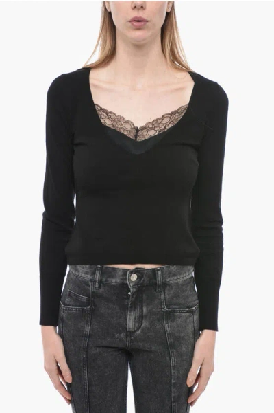 Anna Molinari V-neck Sweater With Laces In Black
