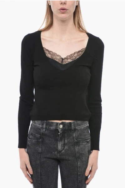 Anna Molinari V-neck Jumper With Laces In Black