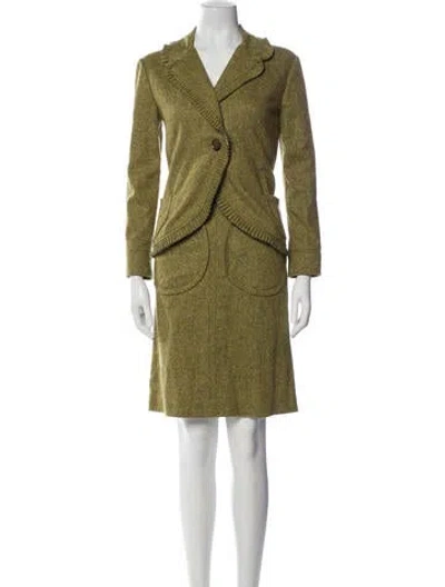 Pre-owned Anna Molinari Wool Tweed Pattern Skirt Suit In Green