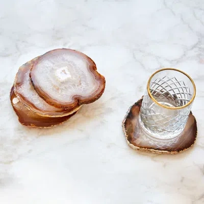 Anna New York Agate Round 4 Piece Coaster Set In Brown