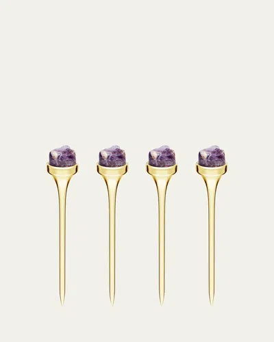 Anna New York Amethyst Hospitality Cocktail Picks In Gld/ Amethyst Druze