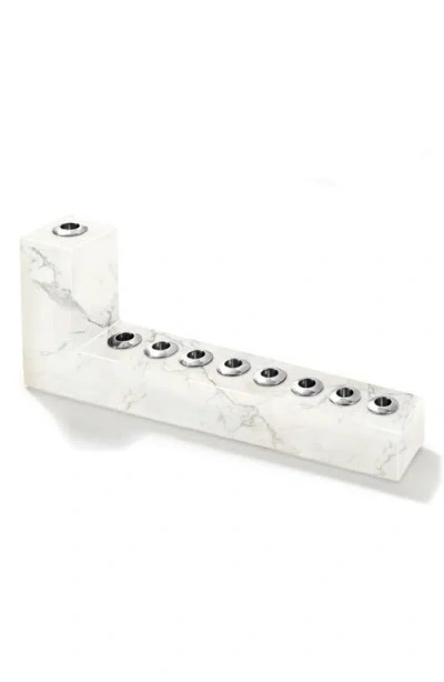 Anna New York Brillante Marble Menorah In White And Silver