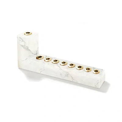 Anna New York Brillante Menorah, Marble & Gold In Ivory