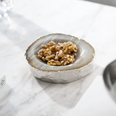 Anna New York Casca Gemstone Decorative Bowl In Silver/white In White;silver