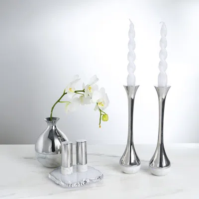 Anna New York Coluna Dual Salt & Pepper Shaker Set In White And Silver
