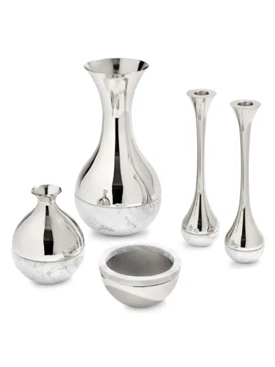 Anna New York Dual Marble & Silver Tone Candle Holders In Grey