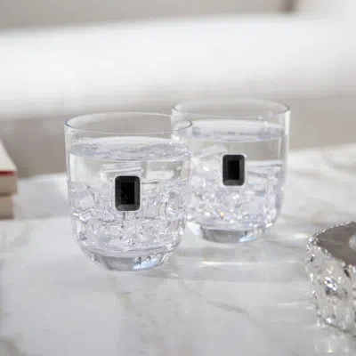 Anna New York Elevo 12oz. Handmade Crystal/obsidian Stemless Wine Glass Set In Black,clear