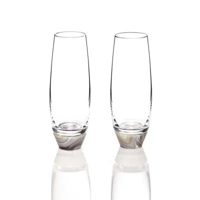 Anna New York Elevo Liquor Champagne 6.7 Oz. Lead Free Crystal Drinking Glass In Clear,smoke Agate