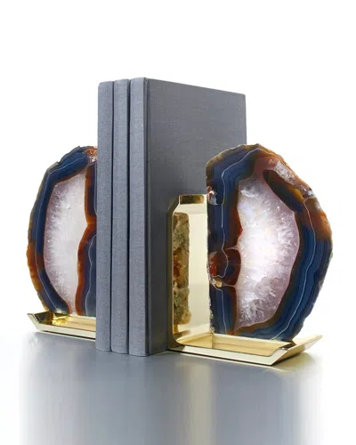 Anna New York Fim 2-piece Agate Bookends Set In Nturl Agte Brs