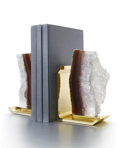Anna New York Fim Natural Agate Bookends In Gold