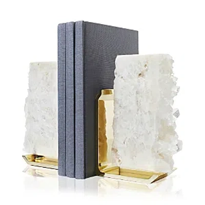 Anna New York Fim Geo Quartz And Aluminum Bookends In Crystal Gold