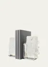 Anna New York Fim Geo Quartz And Aluminum Bookends In Grey Marble&amp;silve