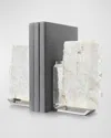 Anna New York Fim Geo Quartz And Aluminum Bookends In Grey Marble&amp;silver