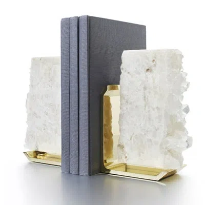 Anna New York Fim Non-skid Bookends In White,gold