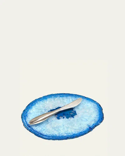 Anna New York Ita Blue Cheese Plate & Forma Spreader In Azure Silver