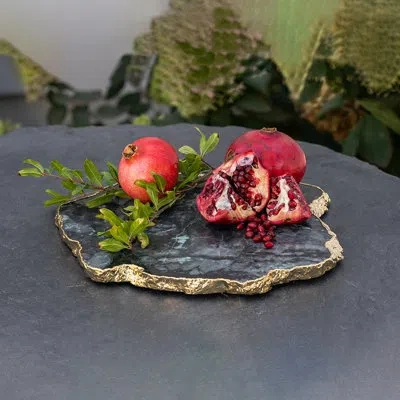 Anna New York Kiva Gemstone Decorative Plate In Gold/gray In Green;gold