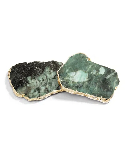 Anna New York Kivita Emerald Coasters, Set Of 2 In Pemr/gld