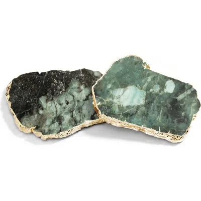 Anna New York Kivita Set Of 2 Gold Plated Coasters In Green And Gold
