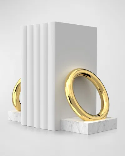 Anna New York Marble Ring Bookends, Set Of 2 In Marble&amp;gold