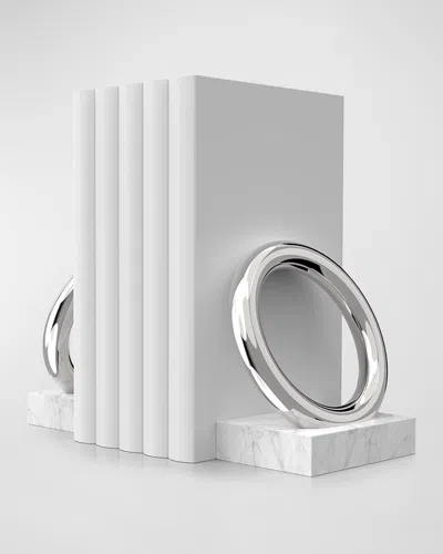 Anna New York Marble Ring Bookends, Set Of 2 In White