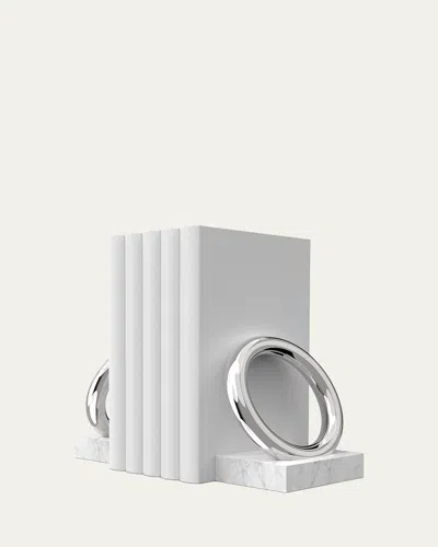 Anna New York Marble Ring Bookends, Set Of 2 In Silver