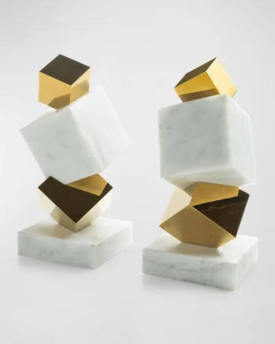 Anna New York Marble Torre Objet In Marble&amp;gold
