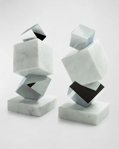 Anna New York Marble Torre Objet In Marble&amp;silver