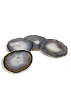 Anna New York Pedra Set Of 4 Agate Coasters In Grey And Beige