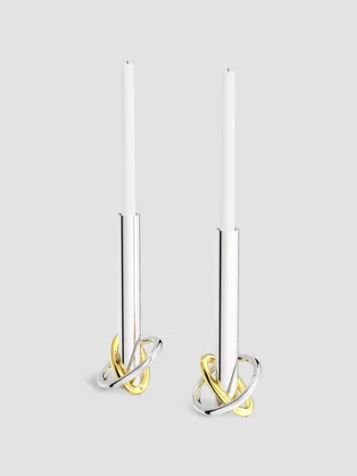 Anna New York Ring Candleholders, Set Of 2 In Silver Gold