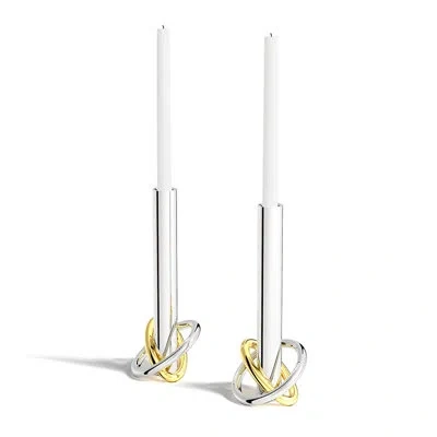 Anna New York Ring Candleholders, Set Of 2 In Silver;gold