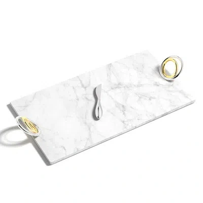 Anna New York Ring Cheeseboard And Knife Set In White;silver;gold