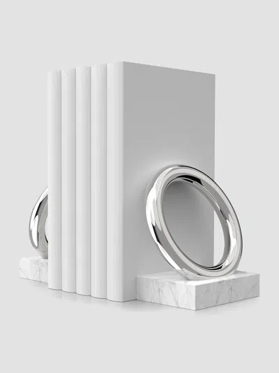 Anna New York Ring Marble & Stainless Steel Bookends In Silver