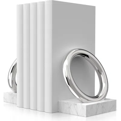 Anna New York Ring Marble Bookends In White And Silver